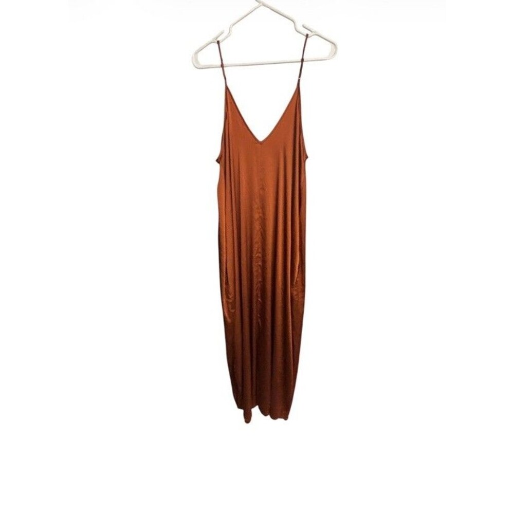Van Winkle Co. Orange Maxi Flowy Dress/Gown Sleeveless XS Side Slits & Pockets 1 - Picture 2 of 4